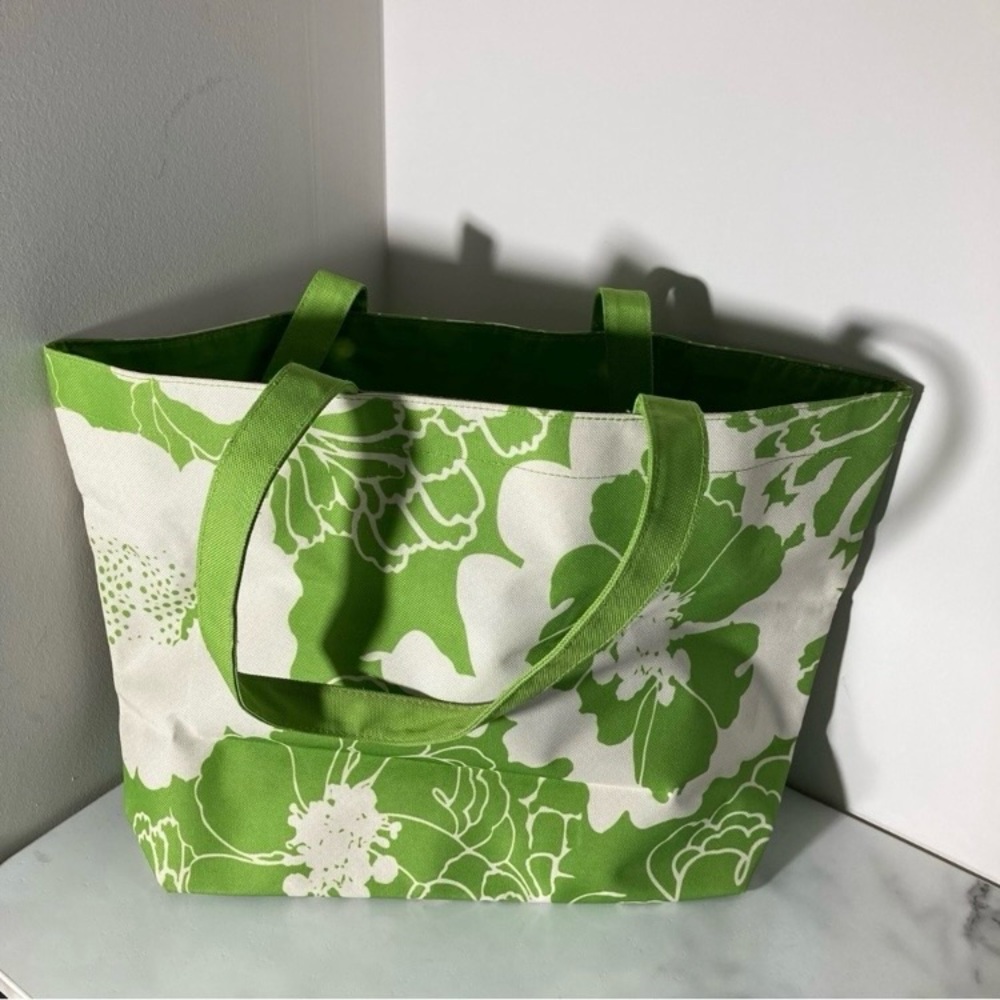 Green & White Floral Canvas Tote Bag Lightweight Everyday Carry
